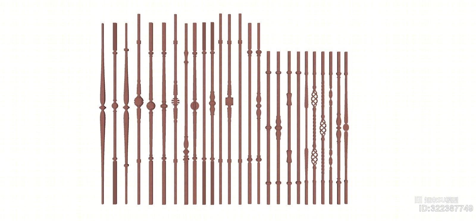 欧式金属楼梯栏杆柱顶组合SU模型下载【ID:322387749】