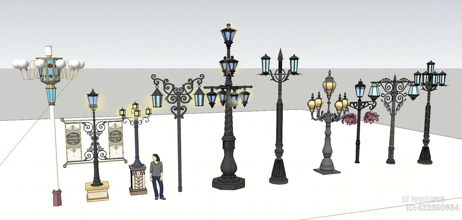 欧式景观灯商业街灯具SU模型下载【ID:422390854】