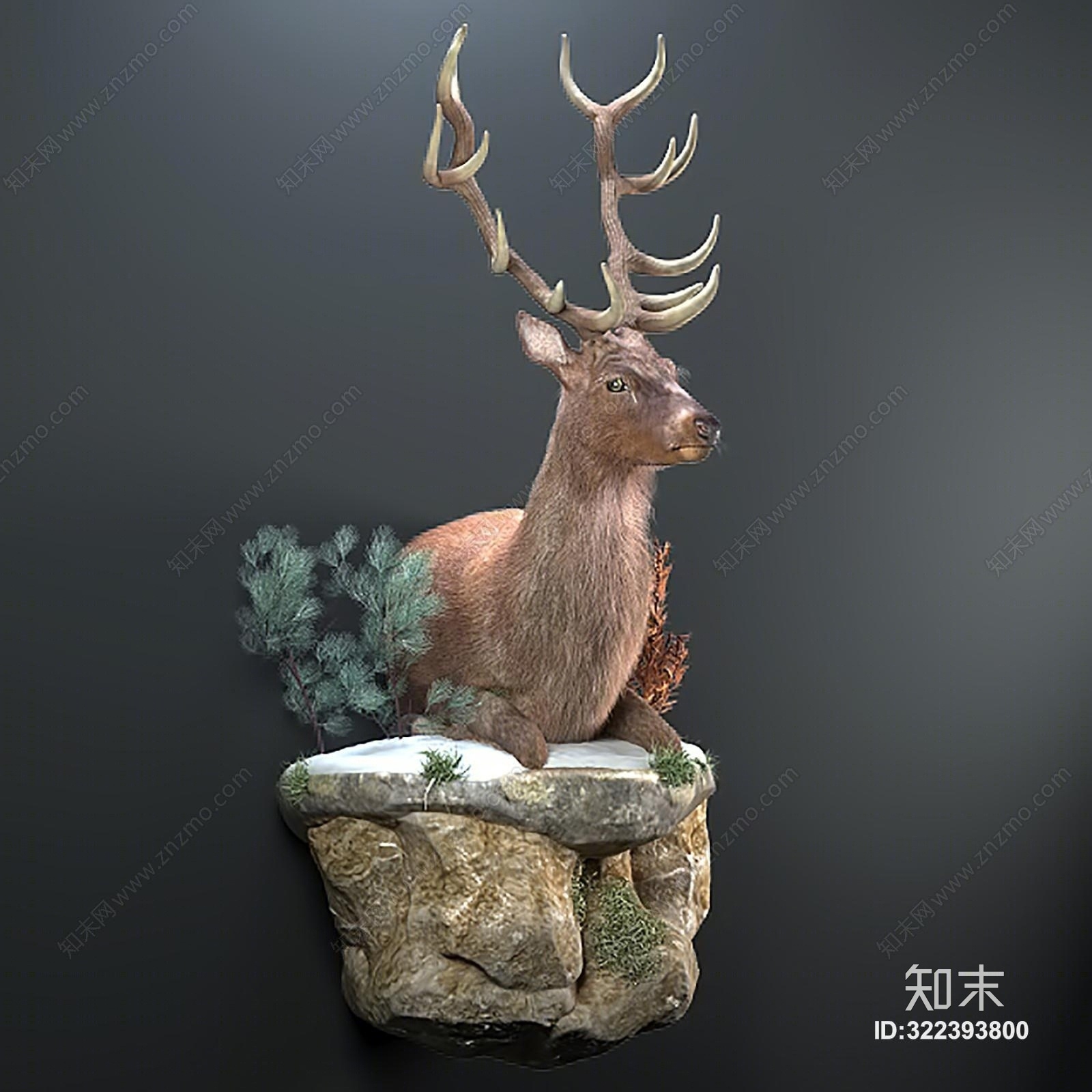 现代动物雕像室内假植物组合3D模型下载【ID:322393800】