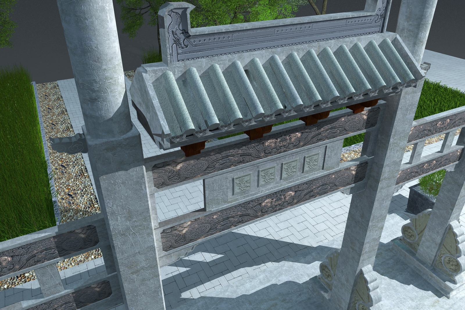 传统中式石材景观牌坊牌楼公园门牌3D模型下载【ID:522505746】