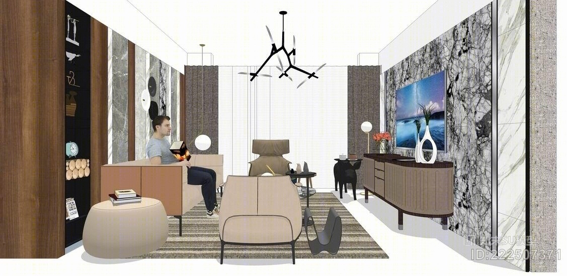 现代轻奢全套家具软装SU模型下载【ID:222507371】