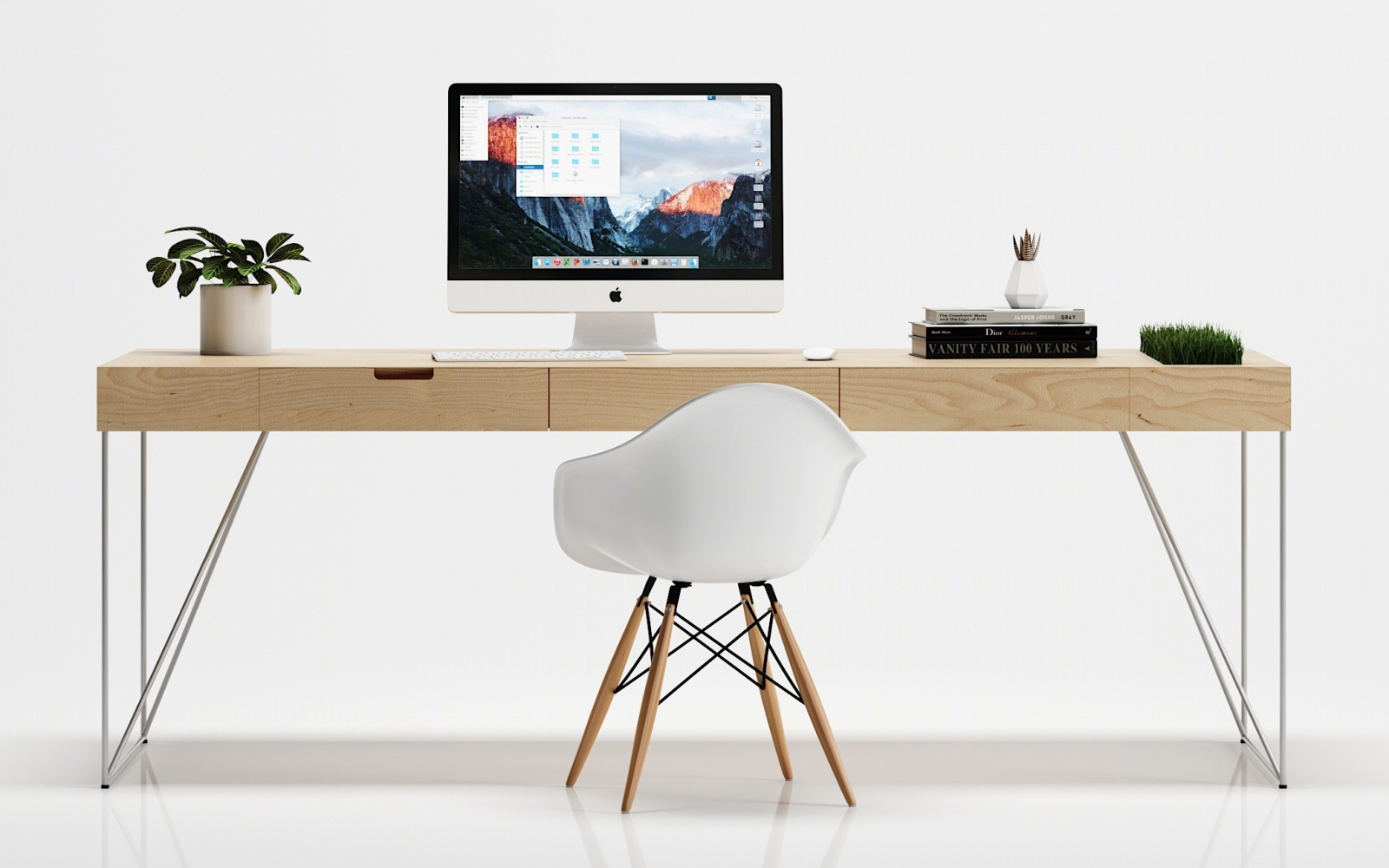 北欧办公桌椅子电脑摆件组合3D模型下载【ID:422507173】