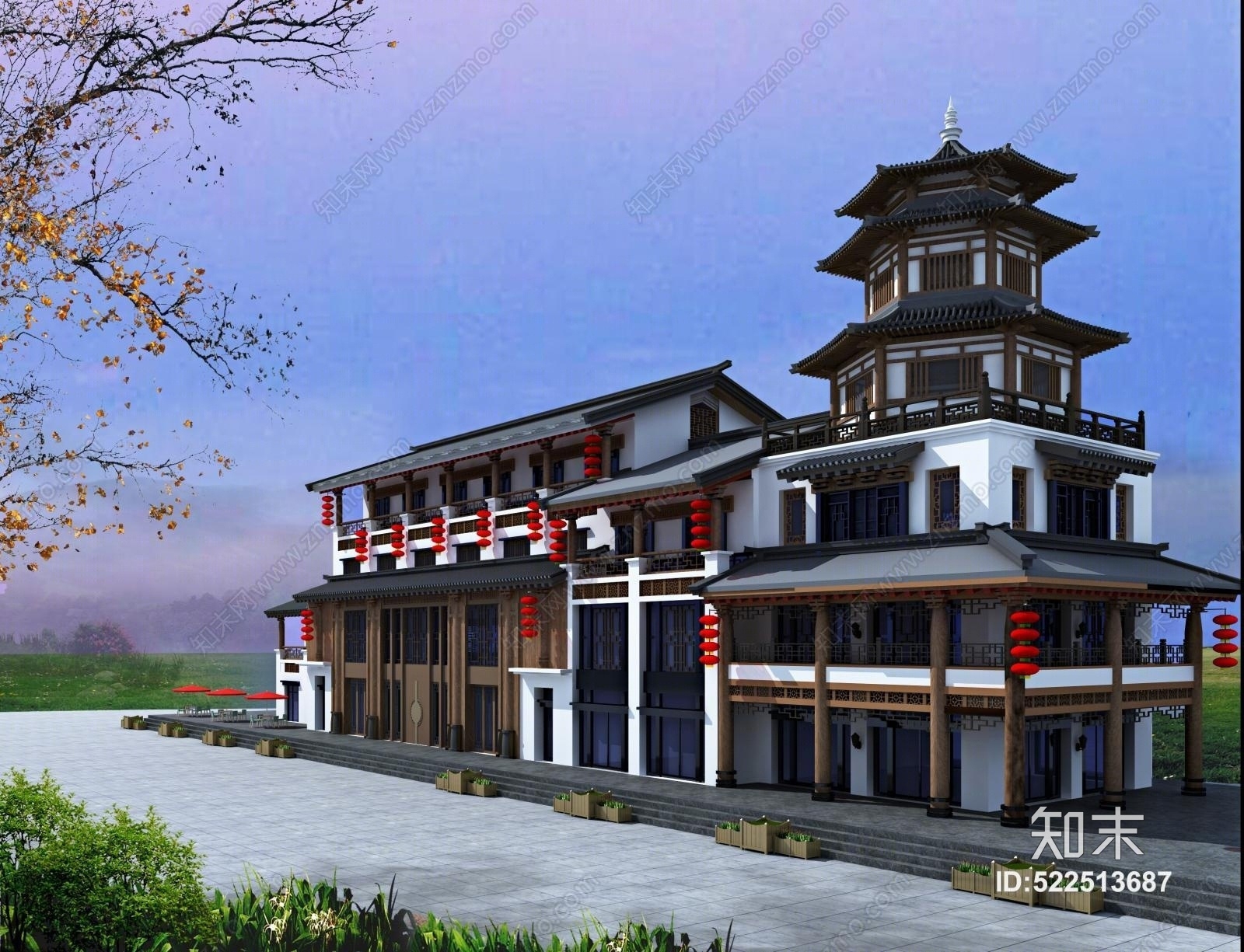 中式古建筑房屋3D模型下载【ID:522513687】