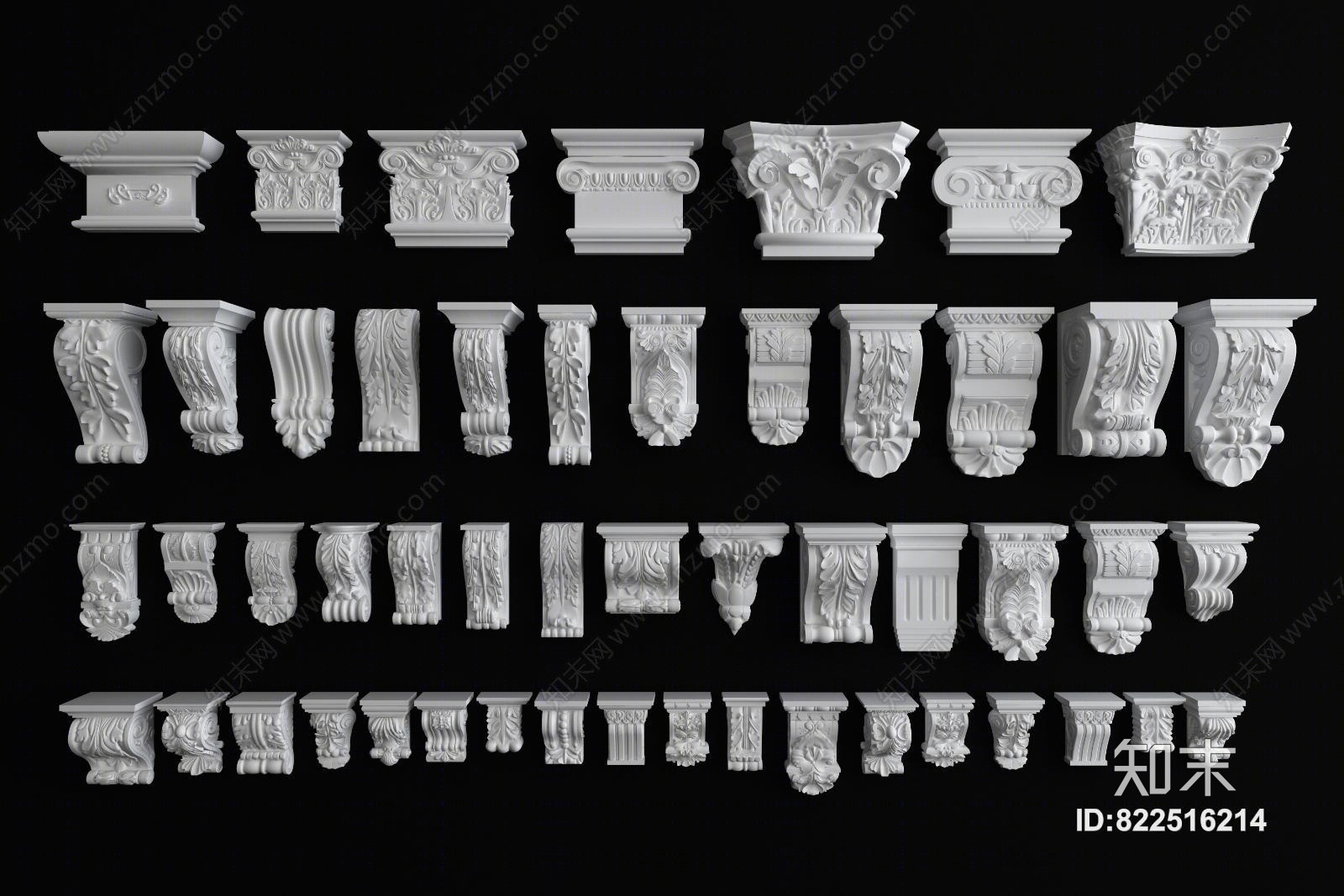 简欧罗马柱头3D模型下载【ID:822516214】