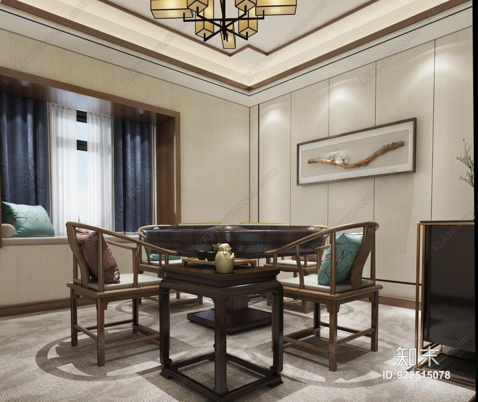 新中式棋牌室3D模型下载【ID:922515078】