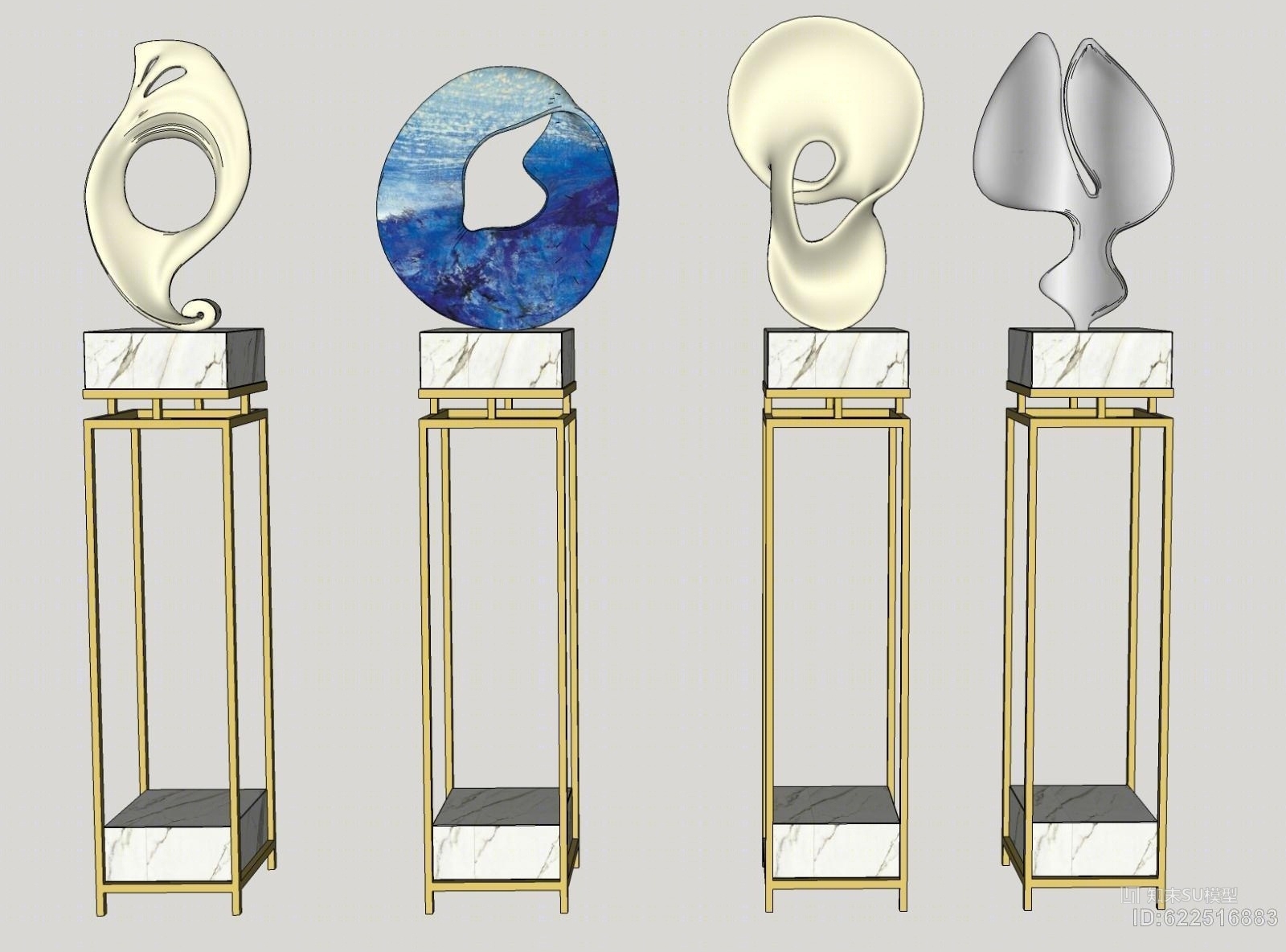 现代带底座雕塑组合SU模型下载【ID:622516883】