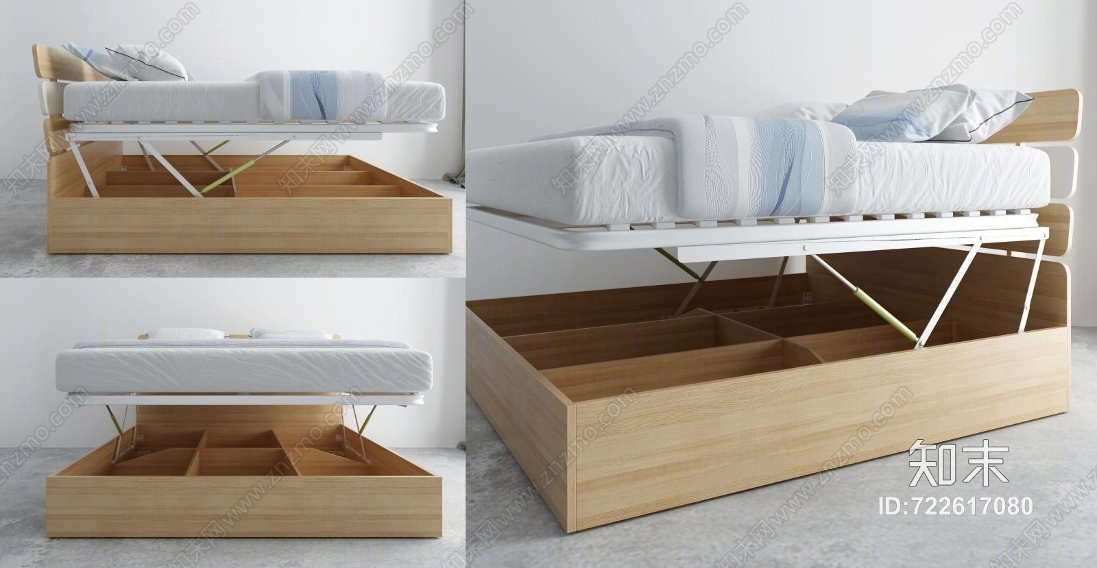 新中式可折叠榻榻米双人床3D模型下载【ID:722617080】