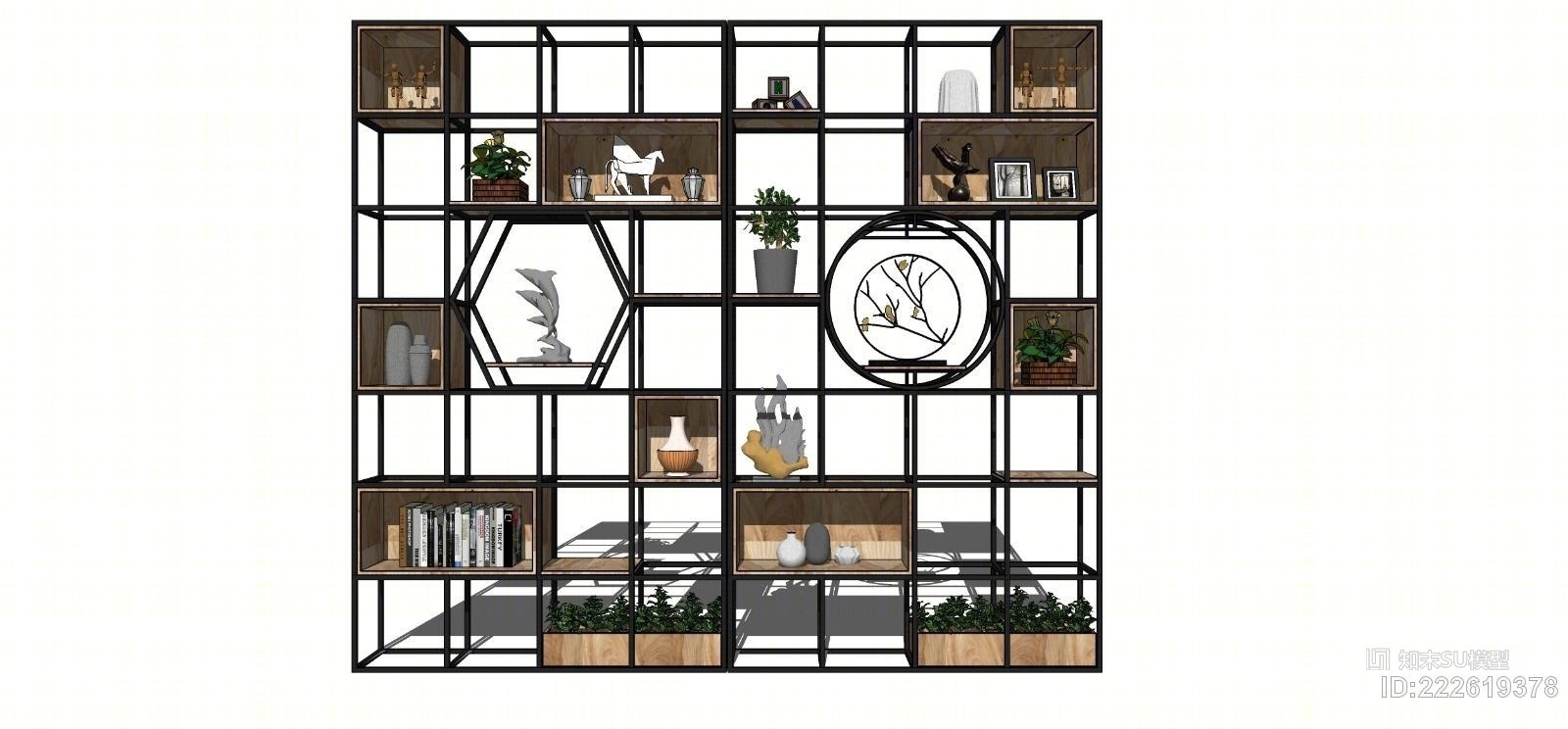 北欧铁艺置物架酒架书架装饰架植物架饰品摆件隔断组合SU模型下载【ID:222619378】