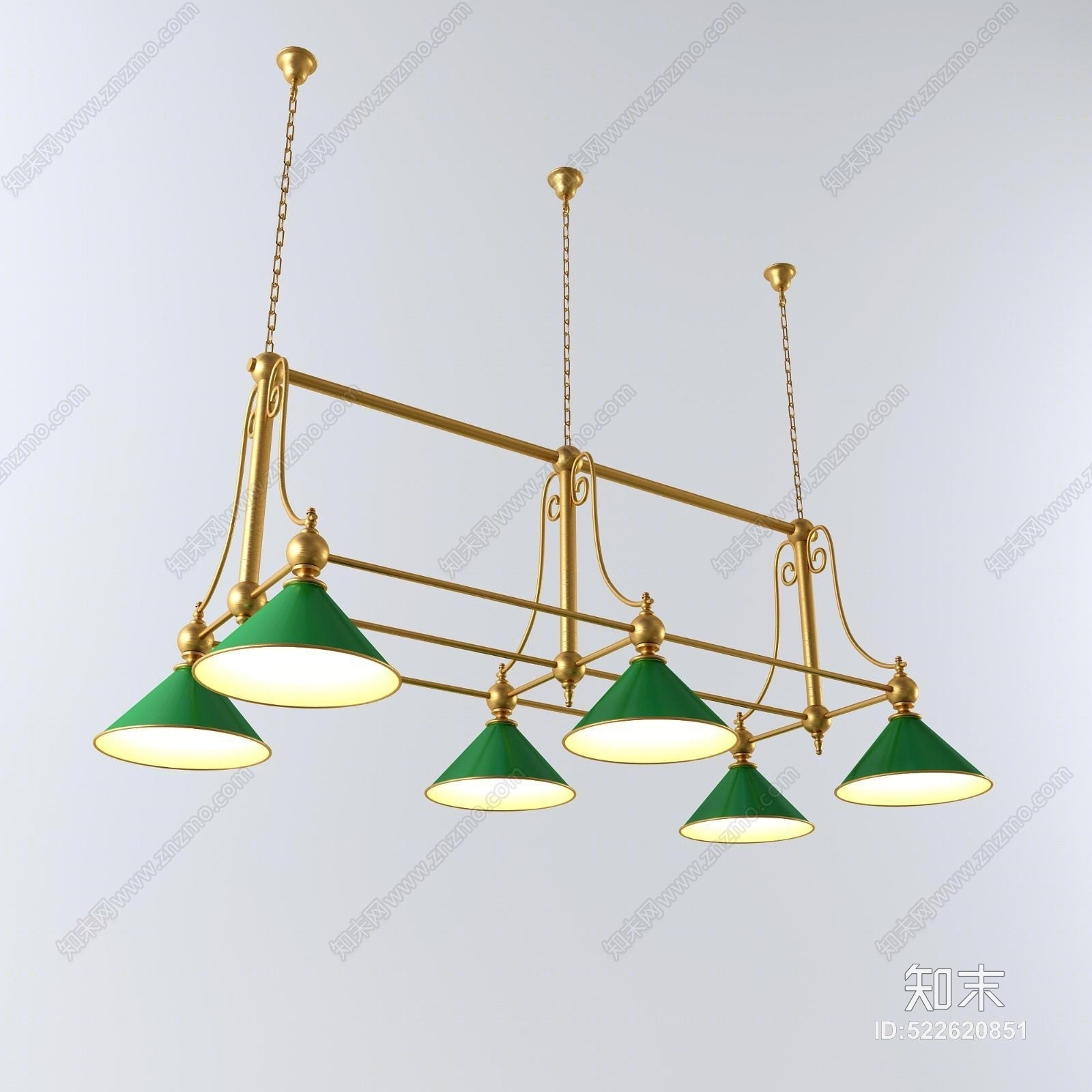 经典欧式台球桌吊灯3D模型下载【ID:522620851】