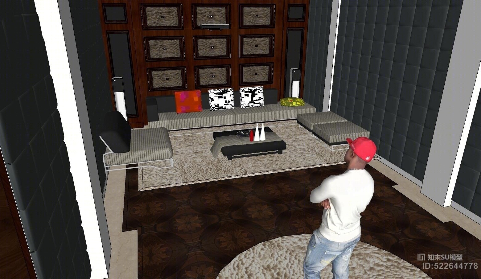 这个模型是一套别墅的室内影音室SU模型下载【ID:522644778】