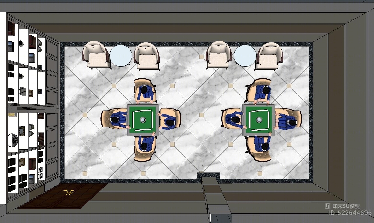 这是个别墅空间的棋牌室SU模型下载【ID:522644895】