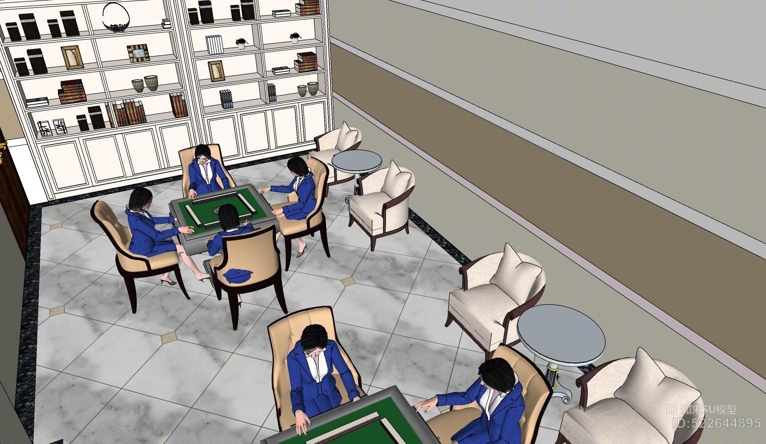 这是个别墅空间的棋牌室SU模型下载【ID:522644895】