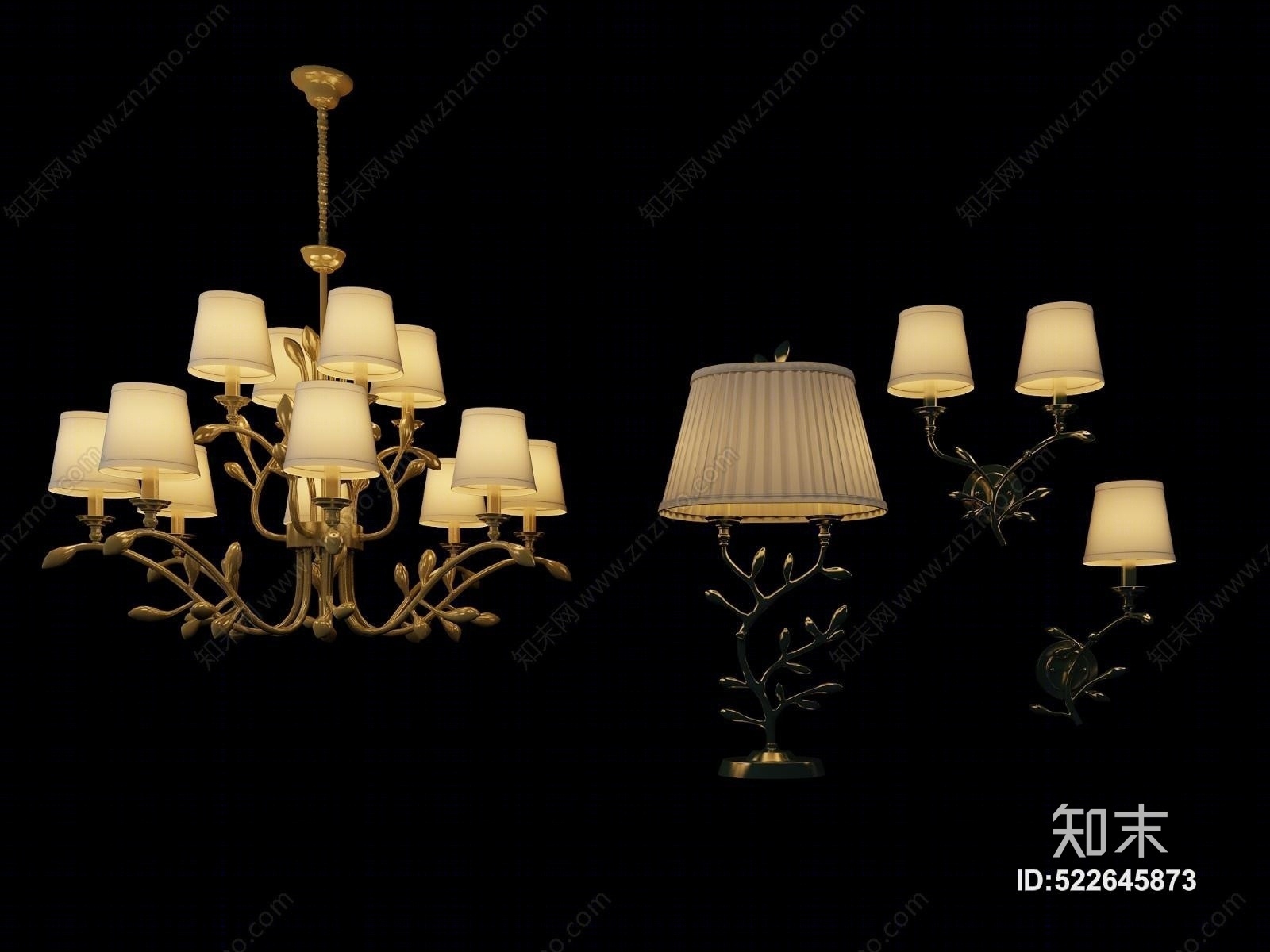 乡村田园美式吊灯3D模型下载【ID:522645873】