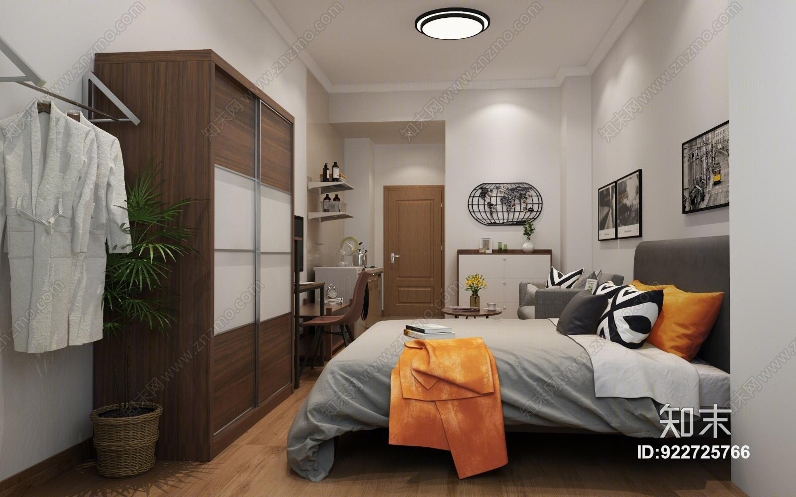 单身公寓卧室3D模型下载【ID:922725766】