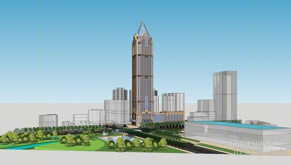 现代高楼带绿化SU模型下载【ID:422743284】