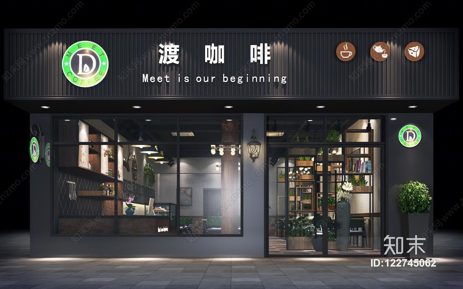 工业风格咖啡店门头3D模型下载【ID:122745062】