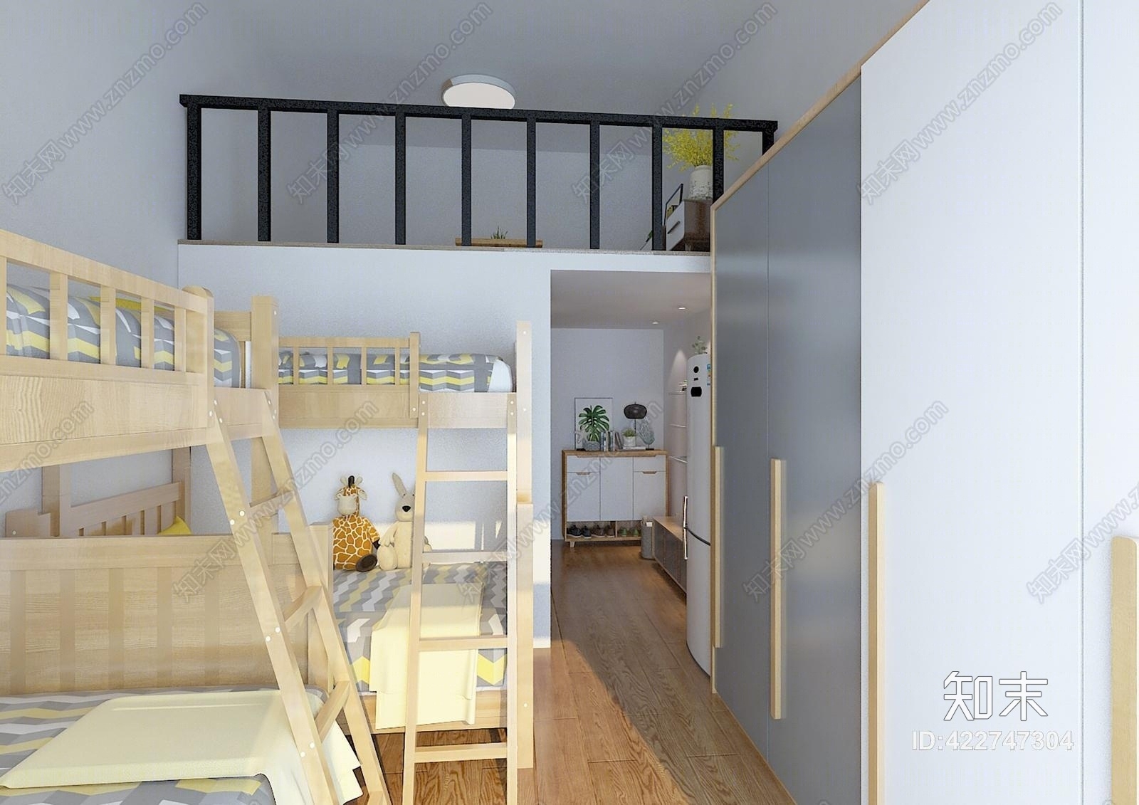 现代宿舍上下床3D模型下载【ID:422747304】