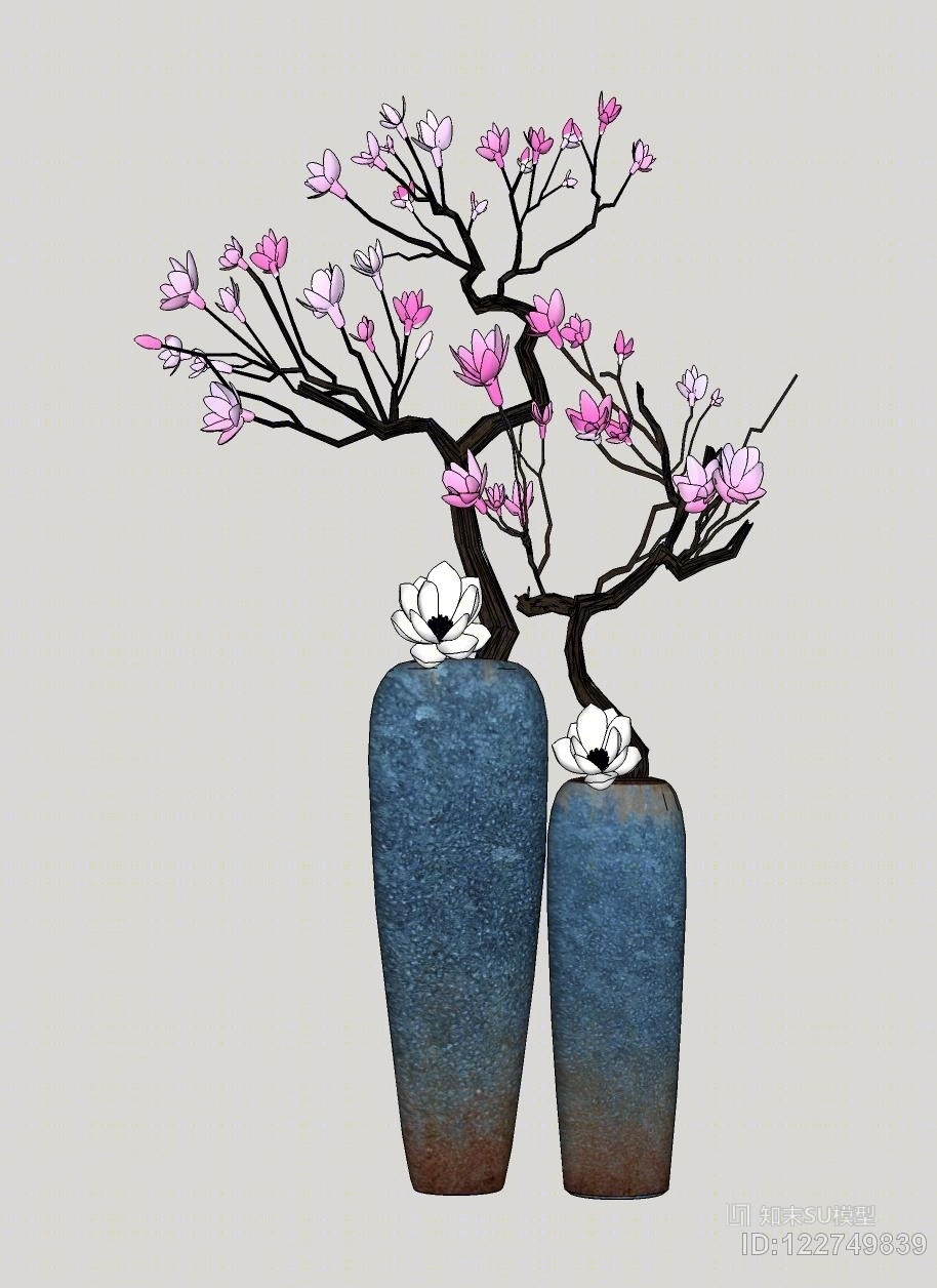 现代陶瓷花瓶花卉装饰摆件SU模型下载【ID:122749839】