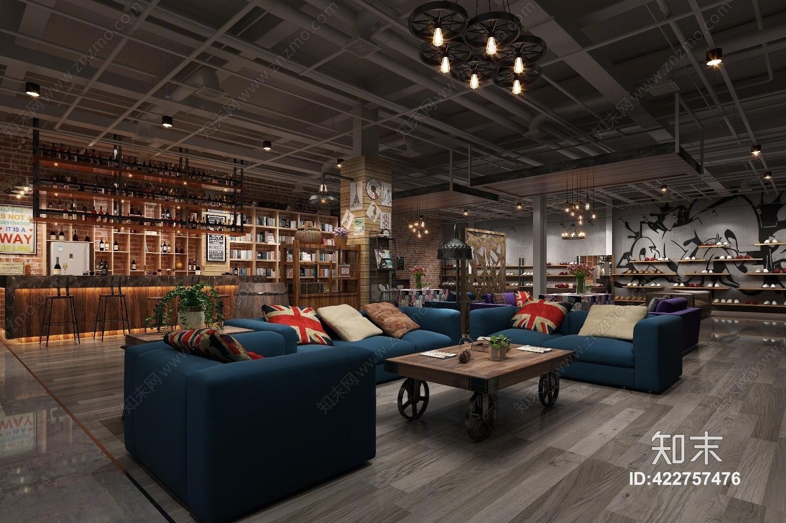 工业风餐厅酒吧3D模型下载【ID:422757476】