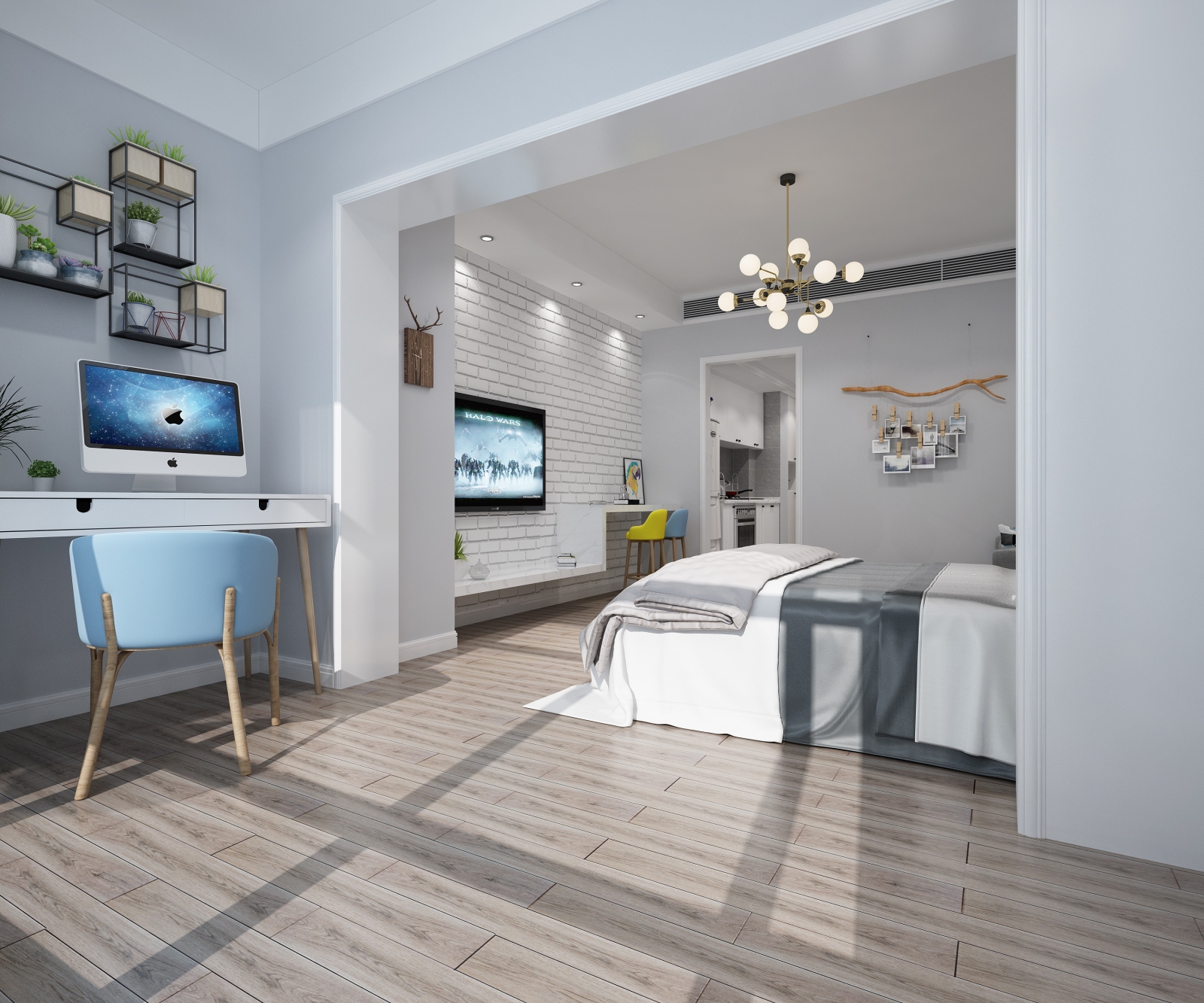 现代单身公寓卧室3D模型下载【ID:922758732】
