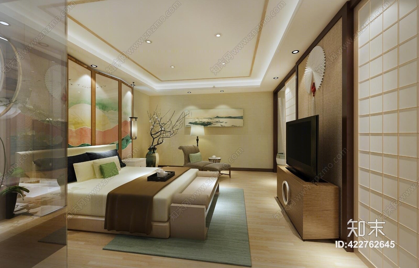 禅意中式酒店套间客房模型3D模型下载【ID:422762645】