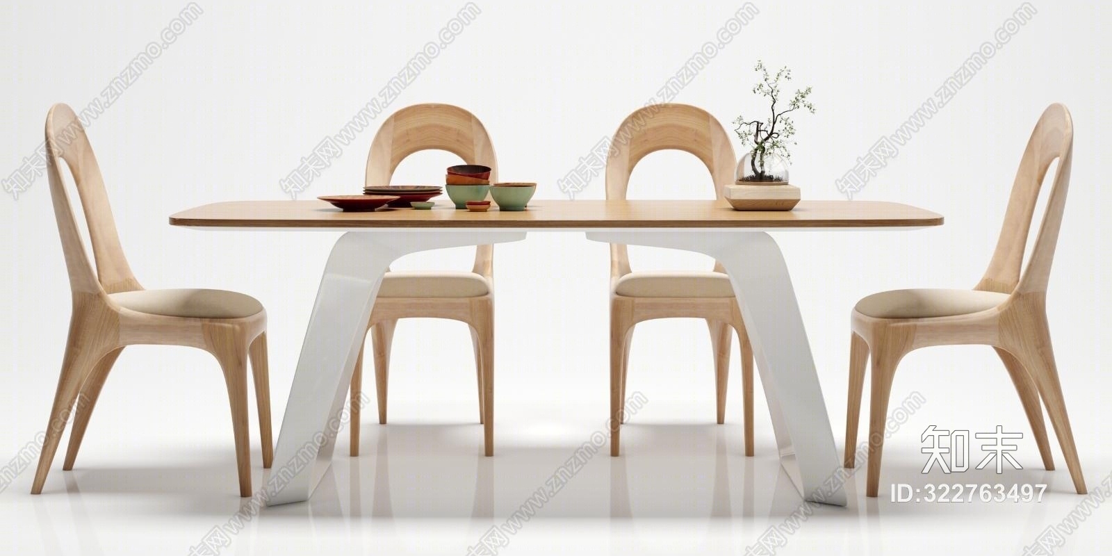 北欧餐桌椅子摆件组合3D模型下载【ID:322763497】