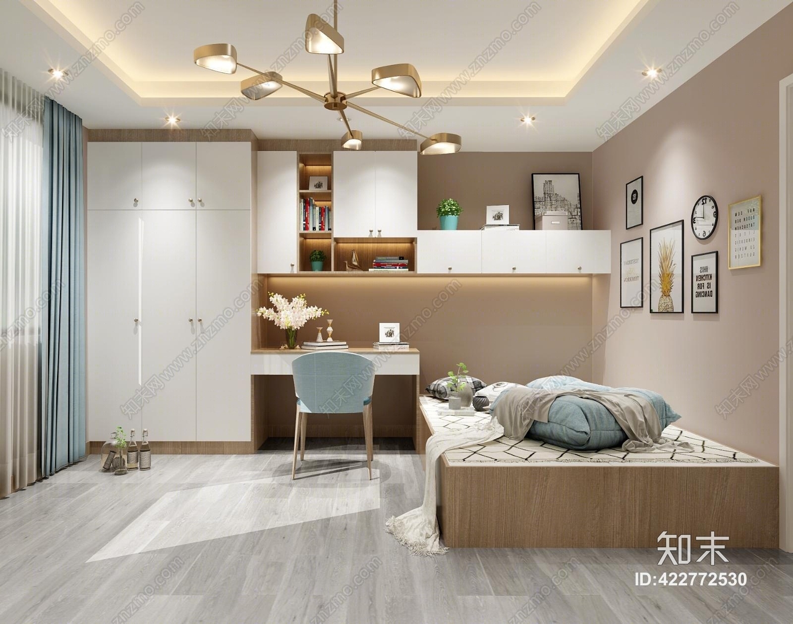 现代北欧儿童房间3D模型下载【ID:422772530】