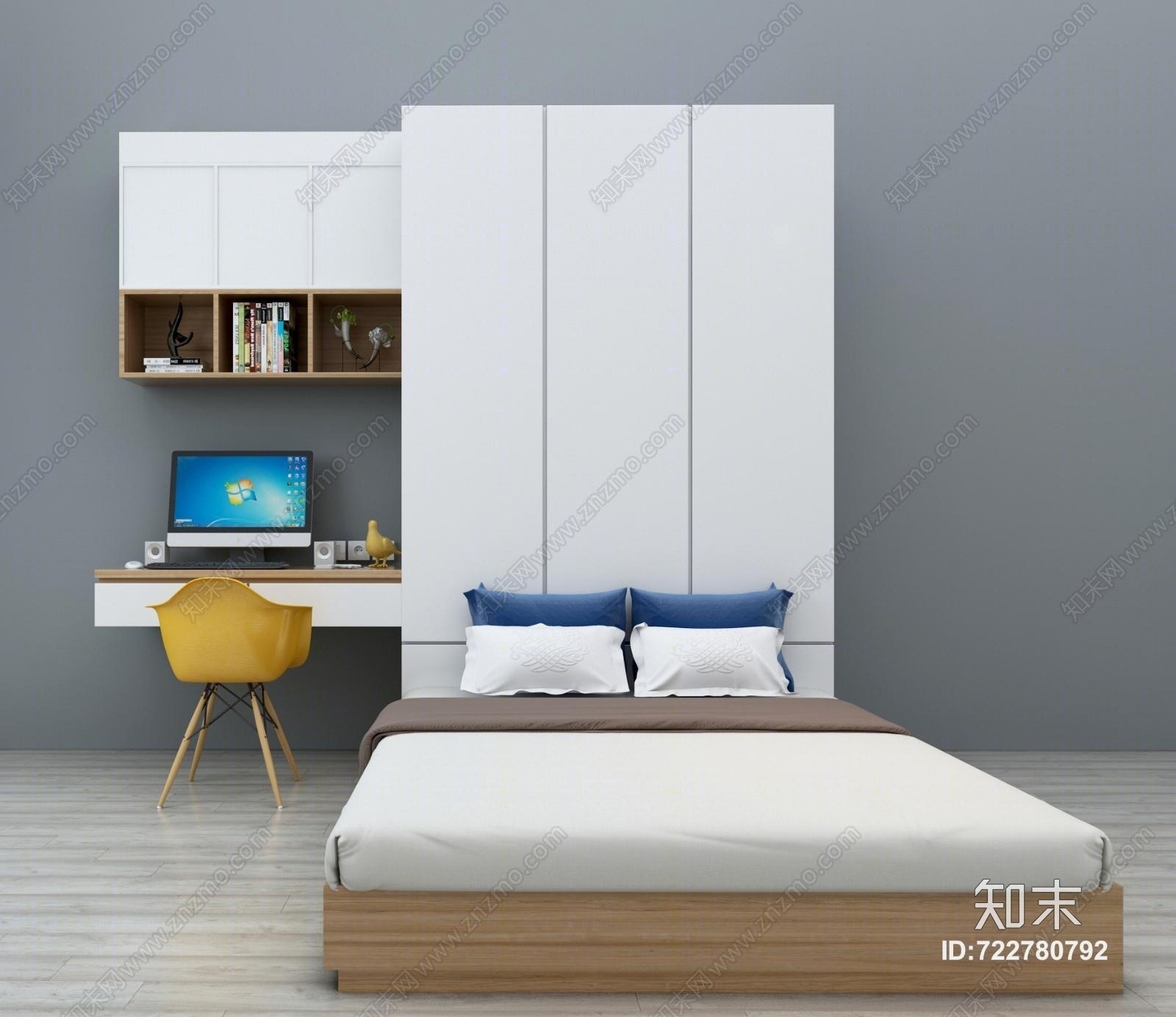 现代榻榻米床3D模型下载【ID:722780792】