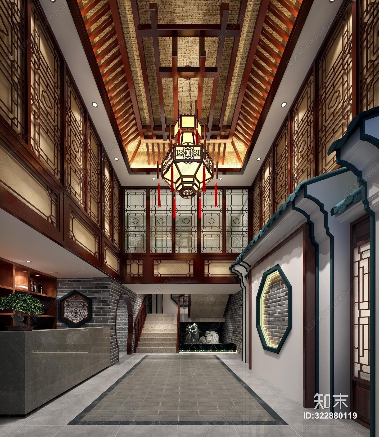 中式茶楼大厅3D模型下载【ID:322880119】