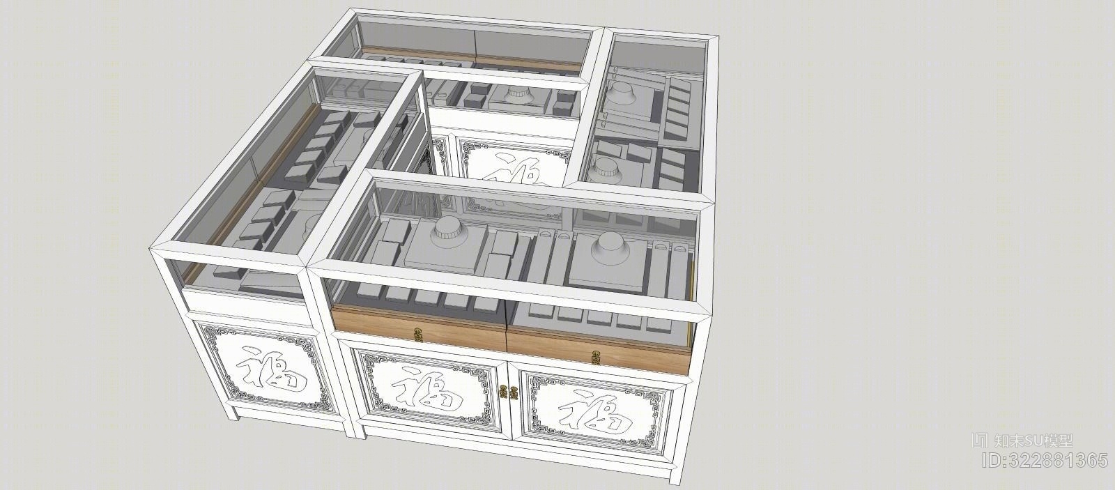 中式展示柜-陈列柜-珠宝柜SU模型下载【ID:322881365】