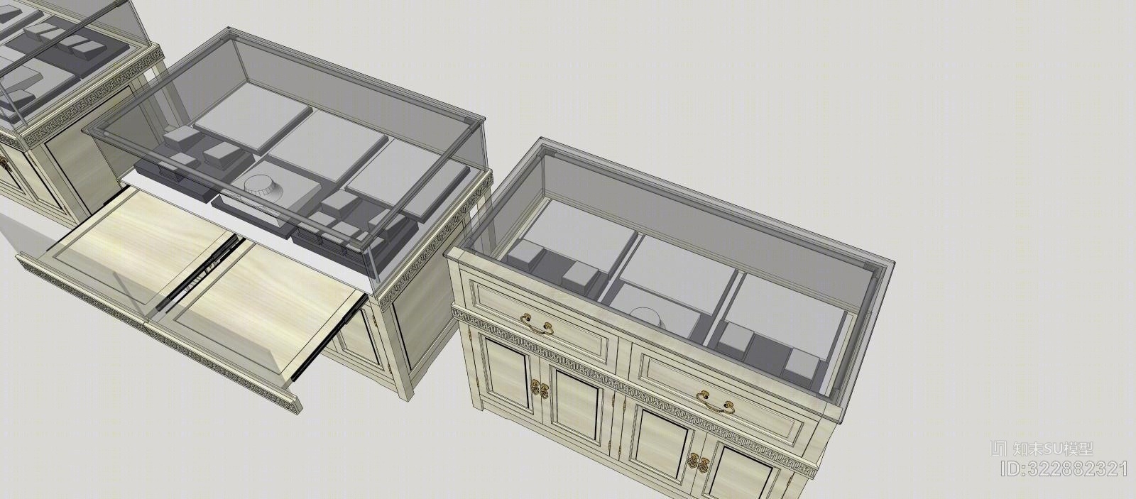 展示柜-珠宝柜-玻璃橱柜-陈列柜SU模型下载【ID:322882321】