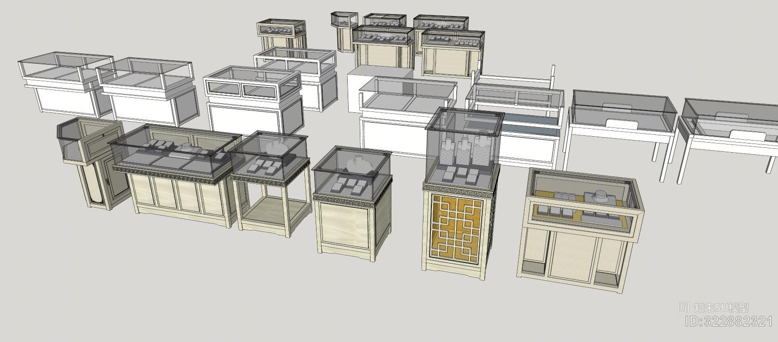 展示柜-珠宝柜-玻璃橱柜-陈列柜SU模型下载【ID:322882321】