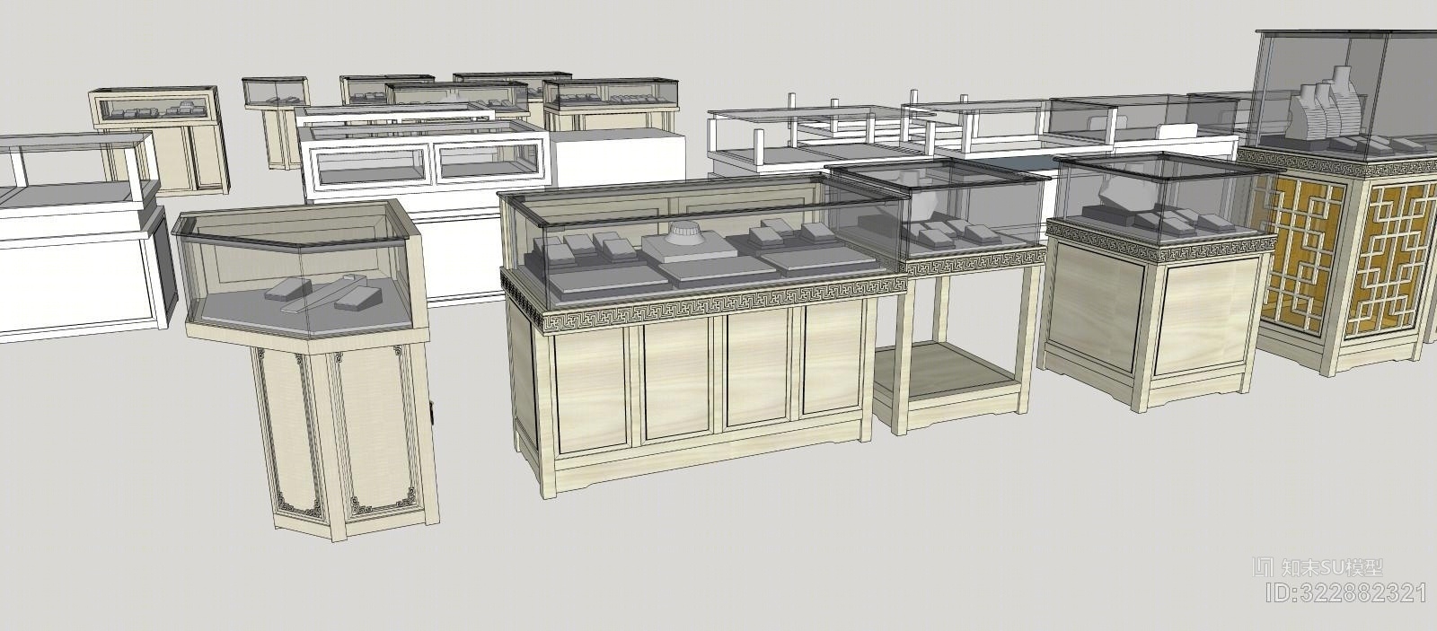 展示柜-珠宝柜-玻璃橱柜-陈列柜SU模型下载【ID:322882321】