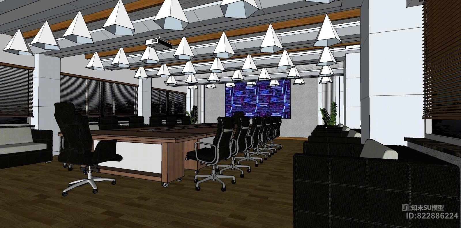 异形吊顶会议室SU模型下载【ID:822886224】