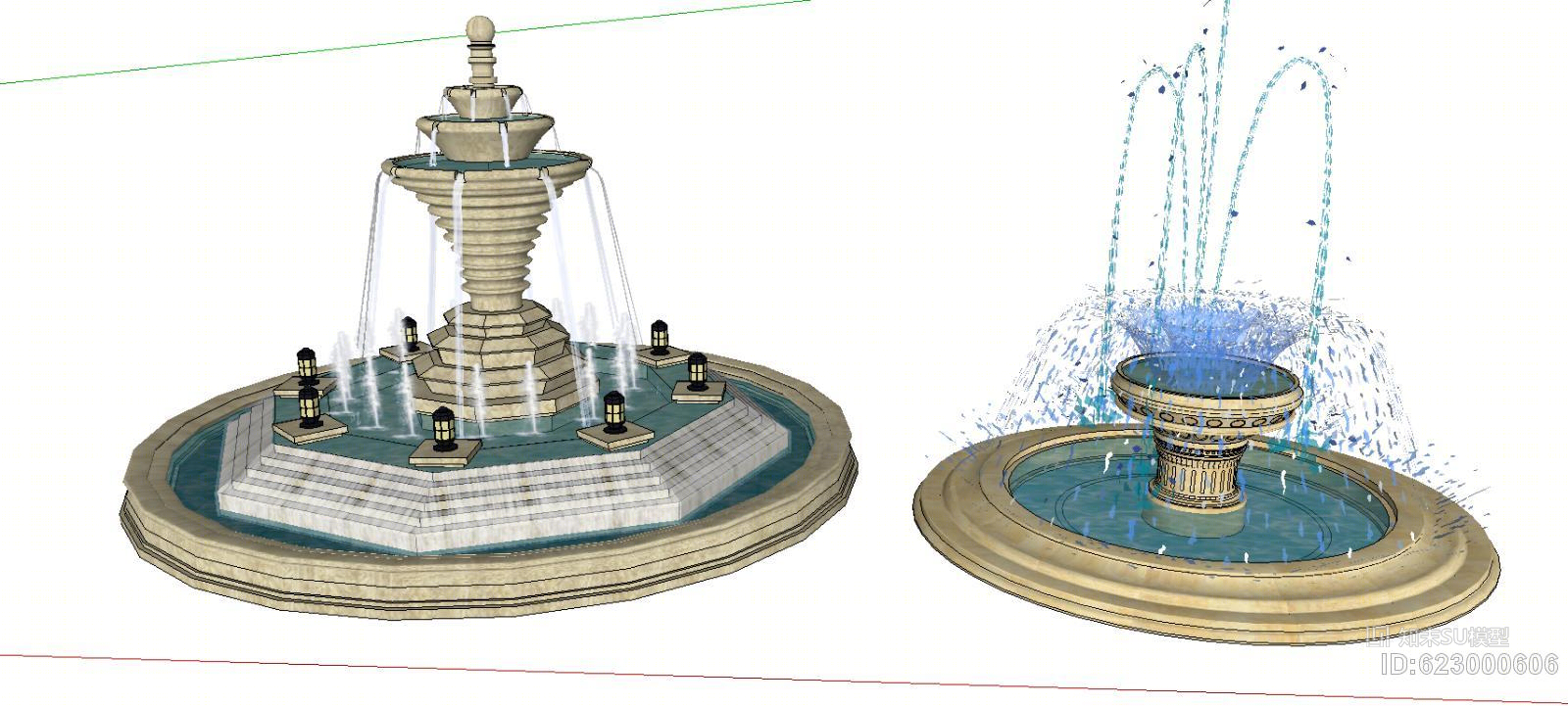 欧式小水景水池合集SU模型下载【ID:623000606】