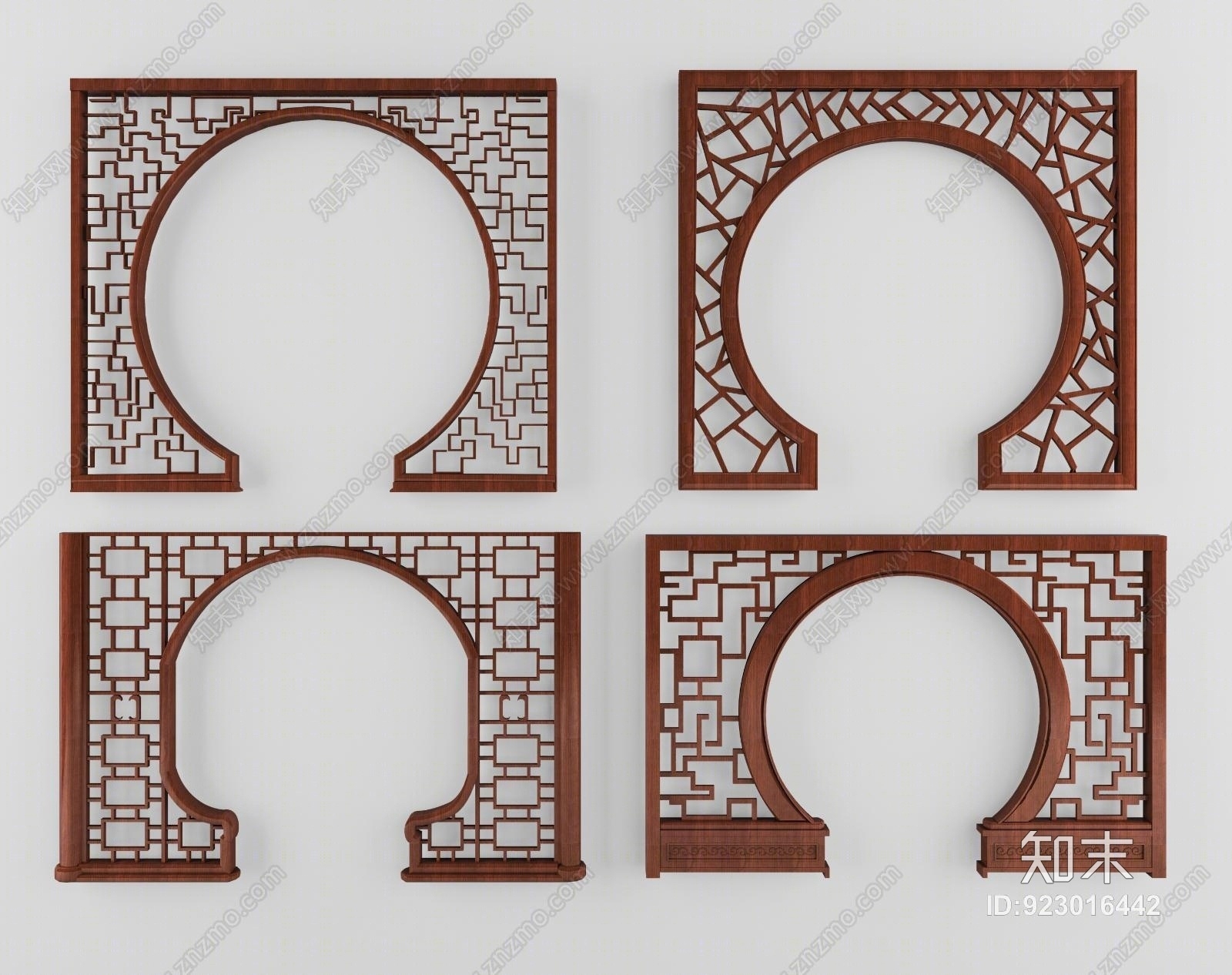 传统中式实木拱门屏风门洞3D模型下载【ID:923016442】