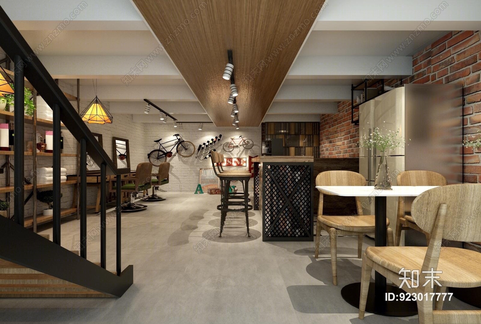 工业风理发店设计3D模型下载【ID:923017777】