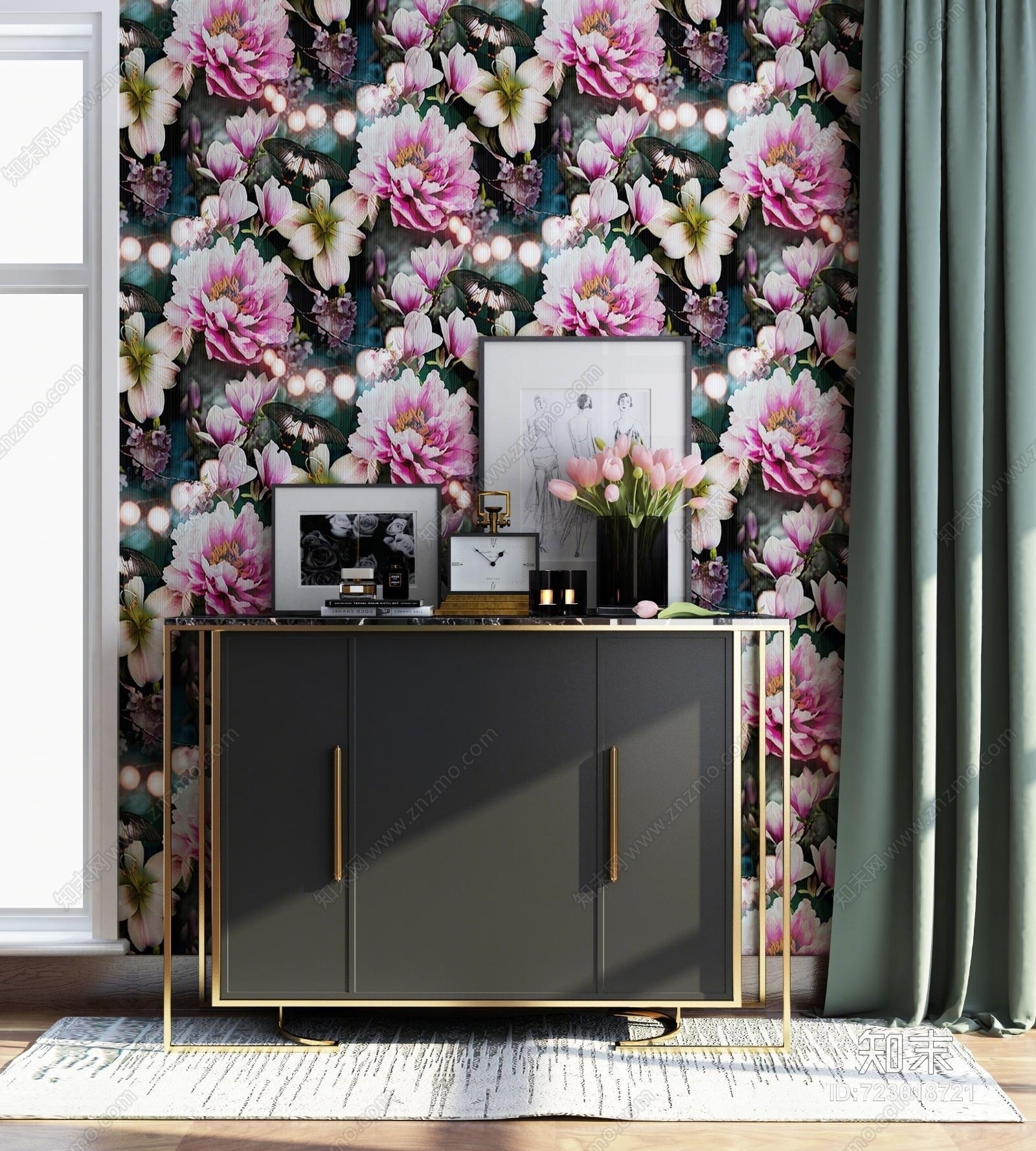 现代客厅装饰柜装饰品3D模型下载【ID:723018721】