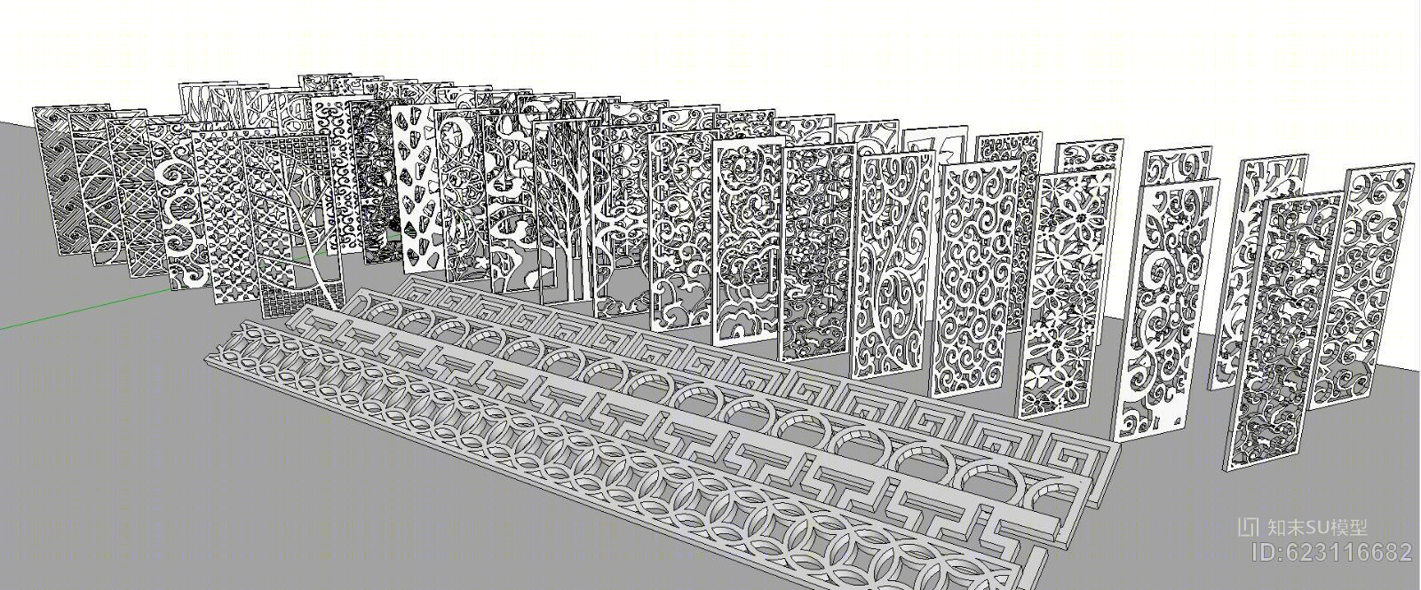 花格栅镂空隔断大全SU模型下载【ID:623116682】