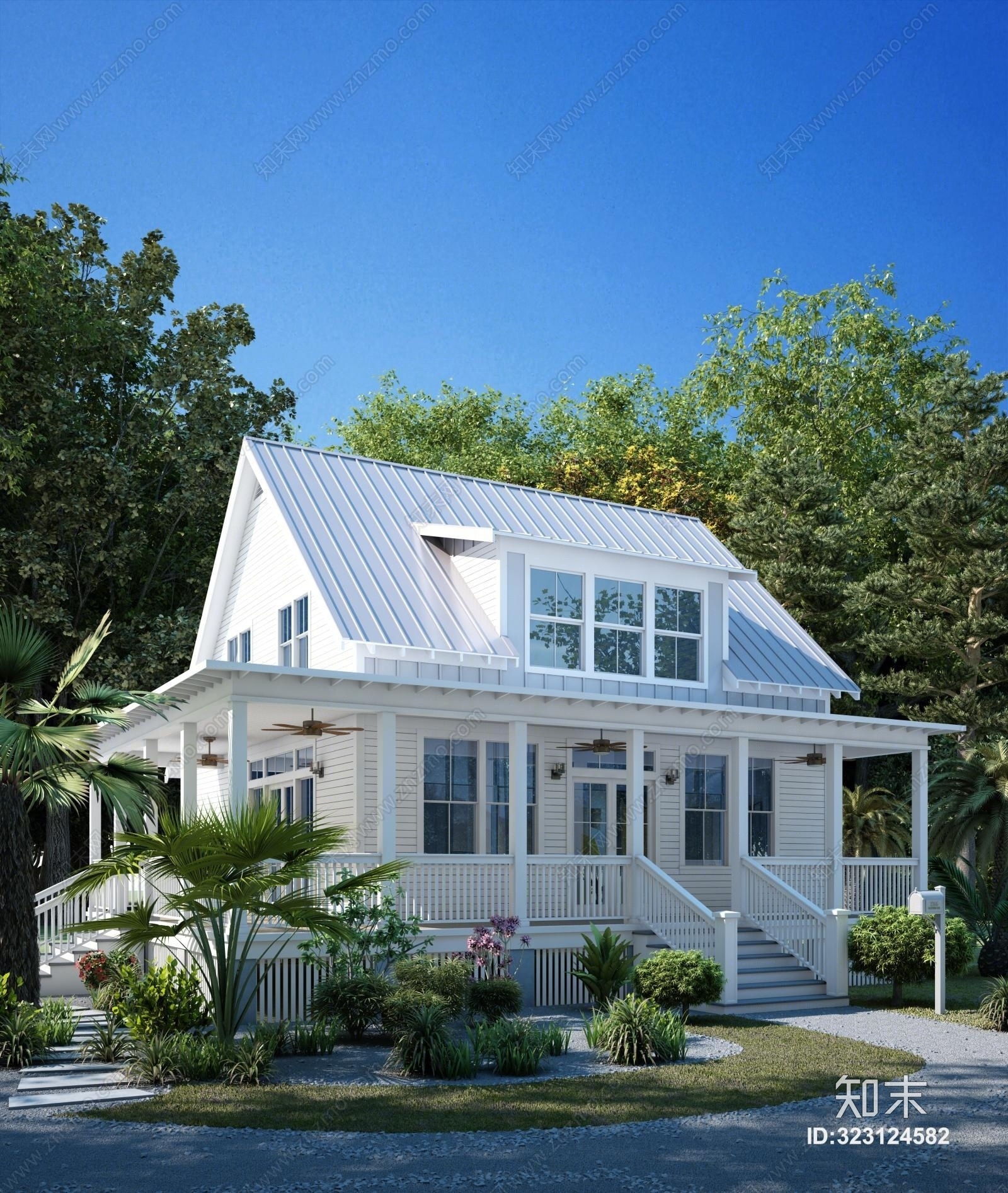 美式田园别墅3D模型下载【ID:323124582】