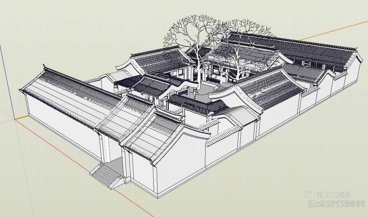 精细中式四合院SU模型下载【ID:923128866】