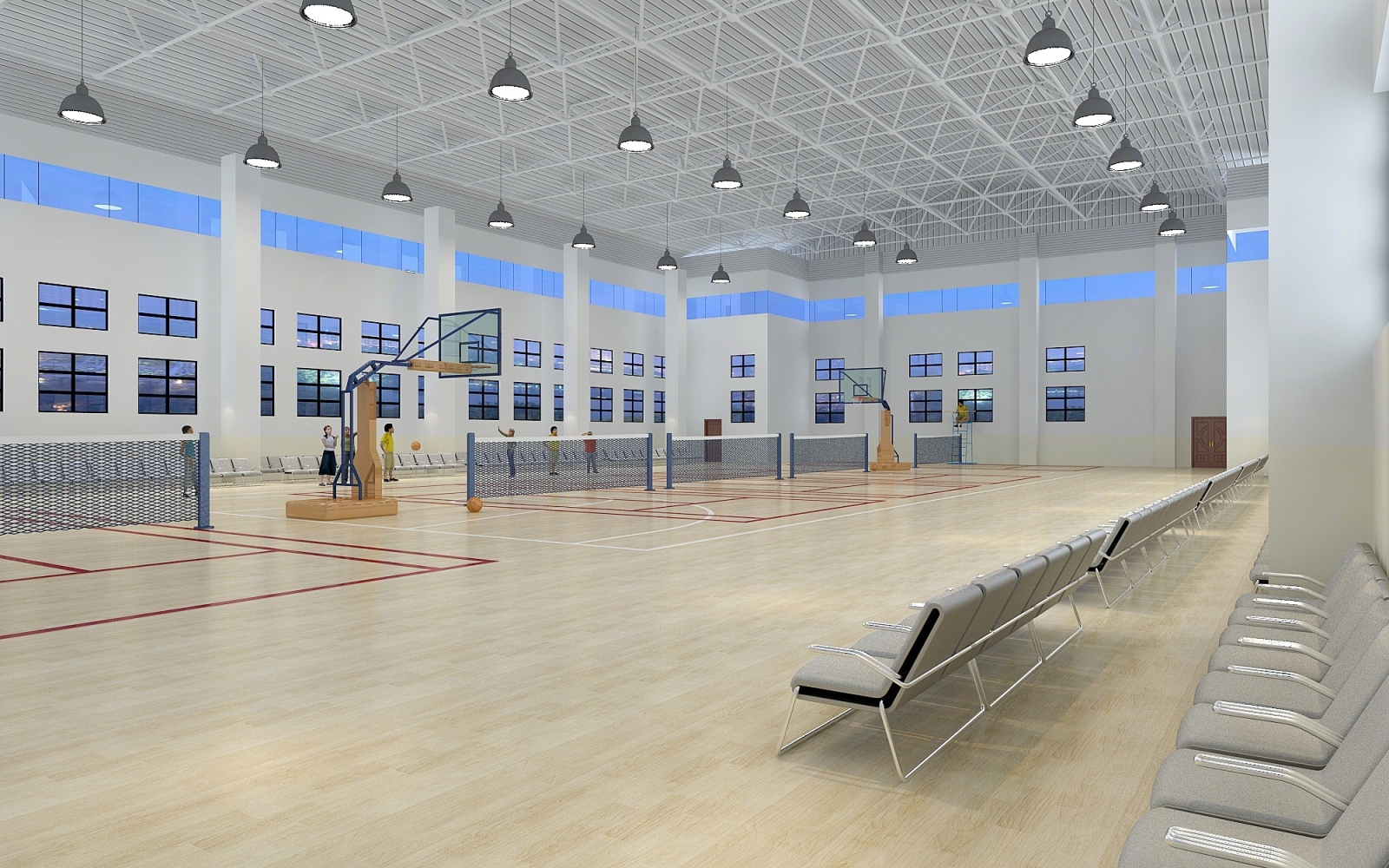 现代室内篮球场3D模型下载【ID:323136040】