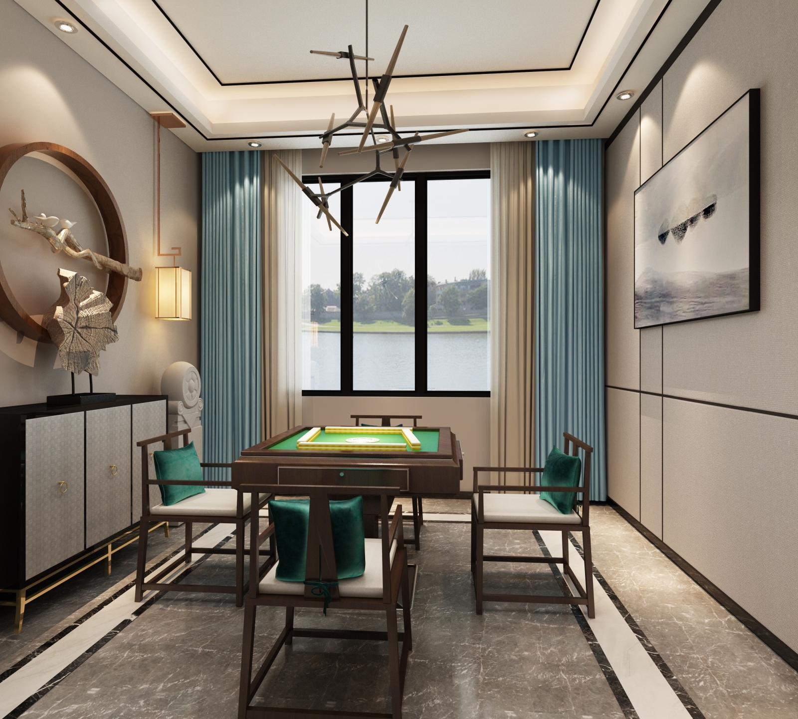 新中式棋牌室3D模型下载【ID:923162031】