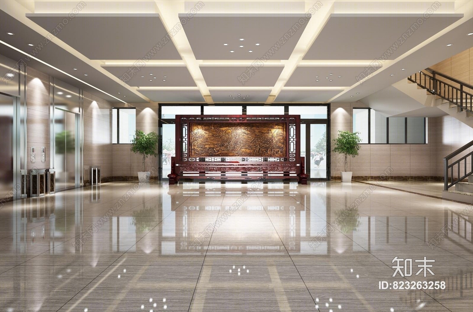 图书馆大厅3D模型下载【ID:823263258】