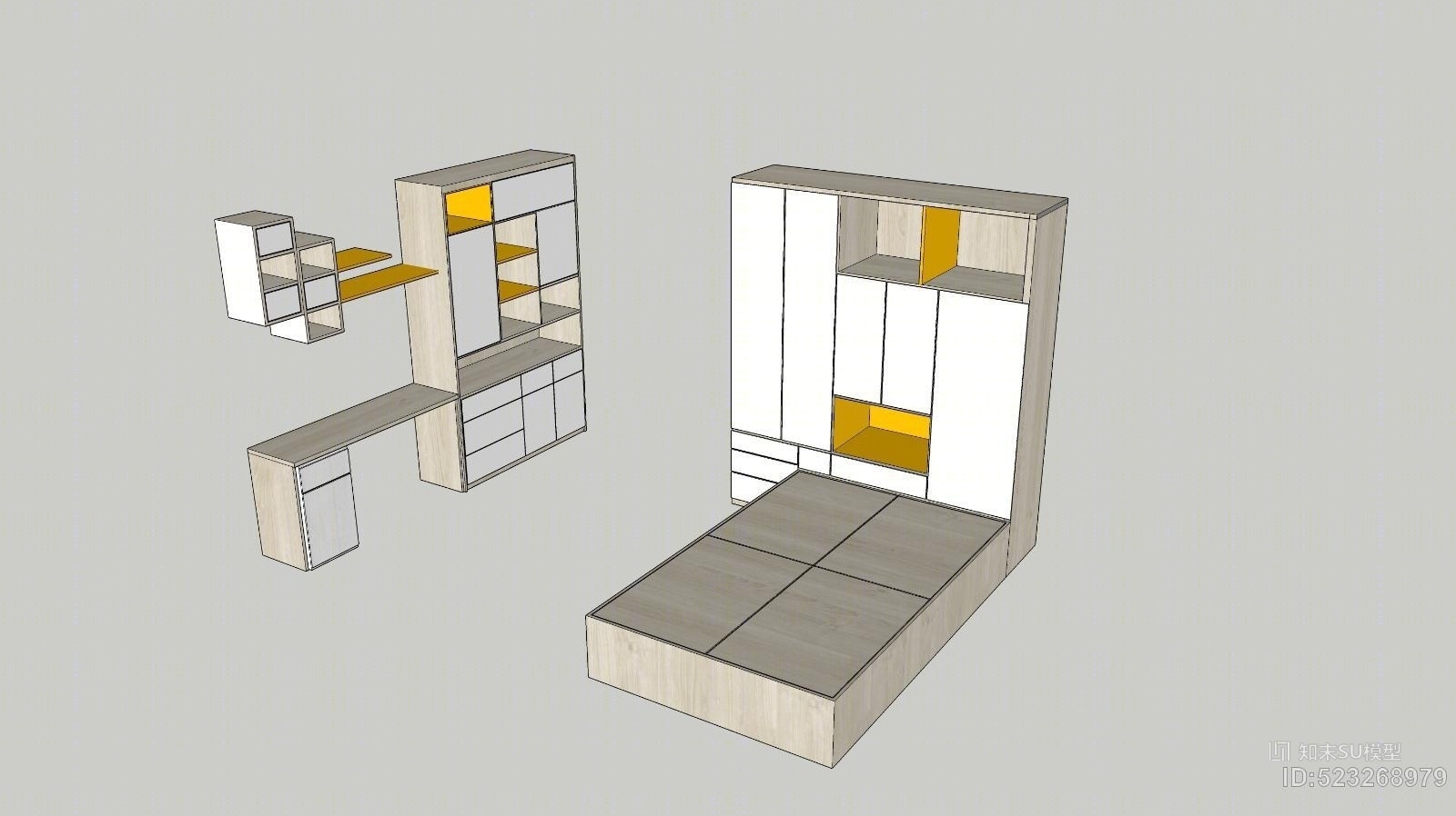 现代榻榻米床SU模型下载【ID:523268979】