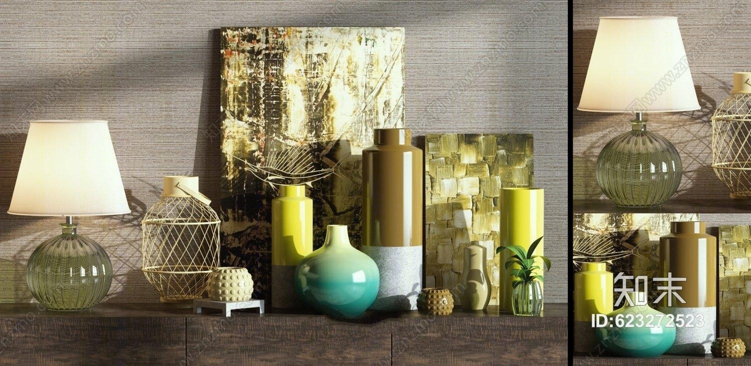 现代桌面饰品摆件组合3D模型下载【ID:623272523】