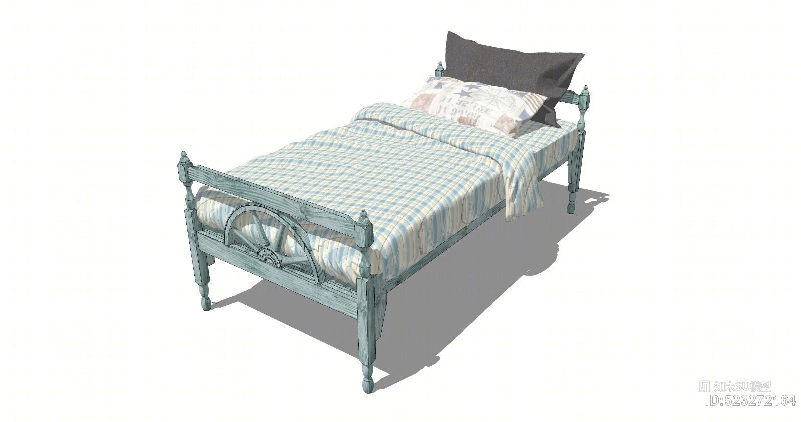 欧式地中海风格单人床SU模型下载【ID:523272164】