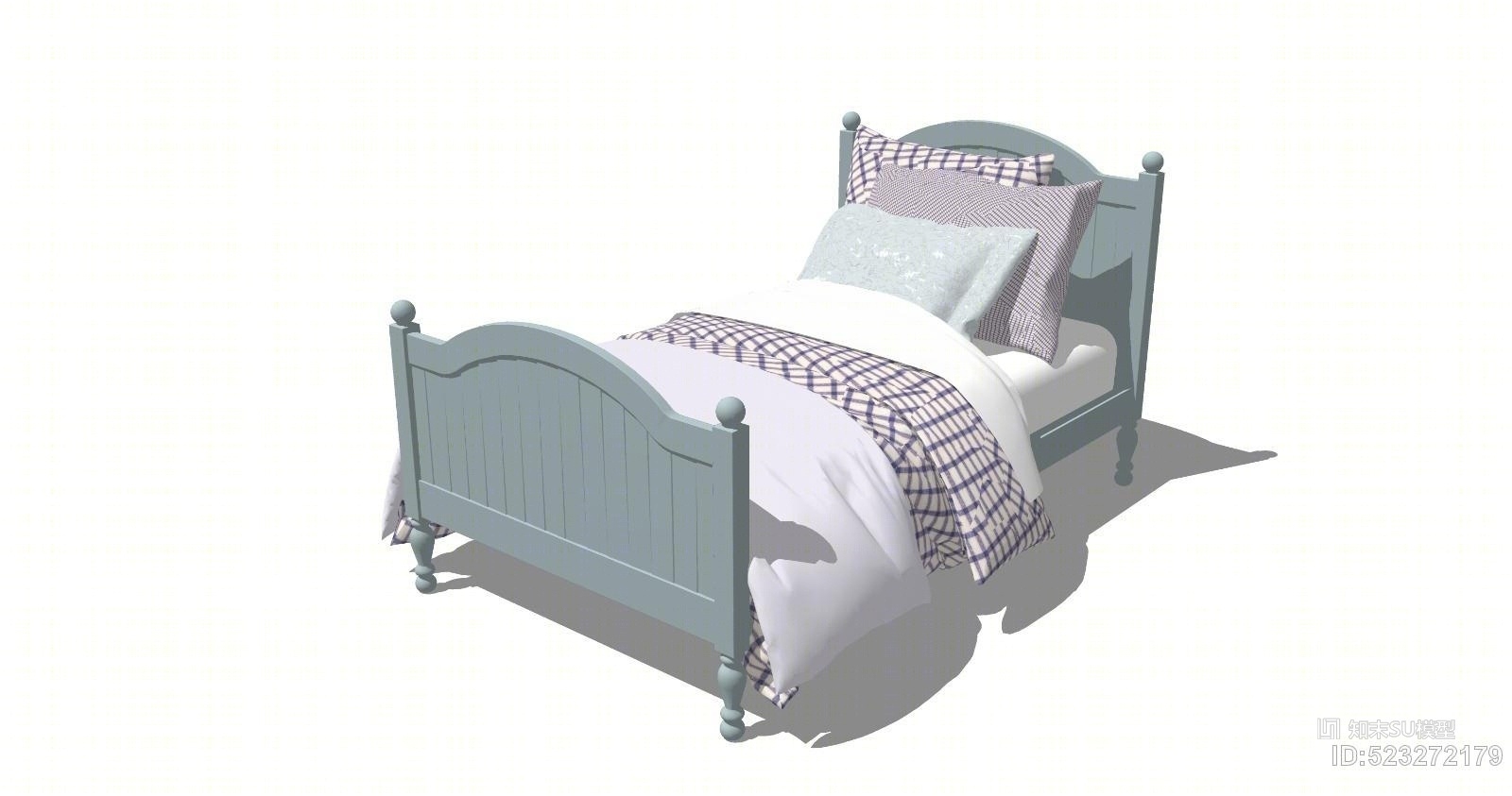 欧式地中海风格单人床SU模型下载【ID:523272179】