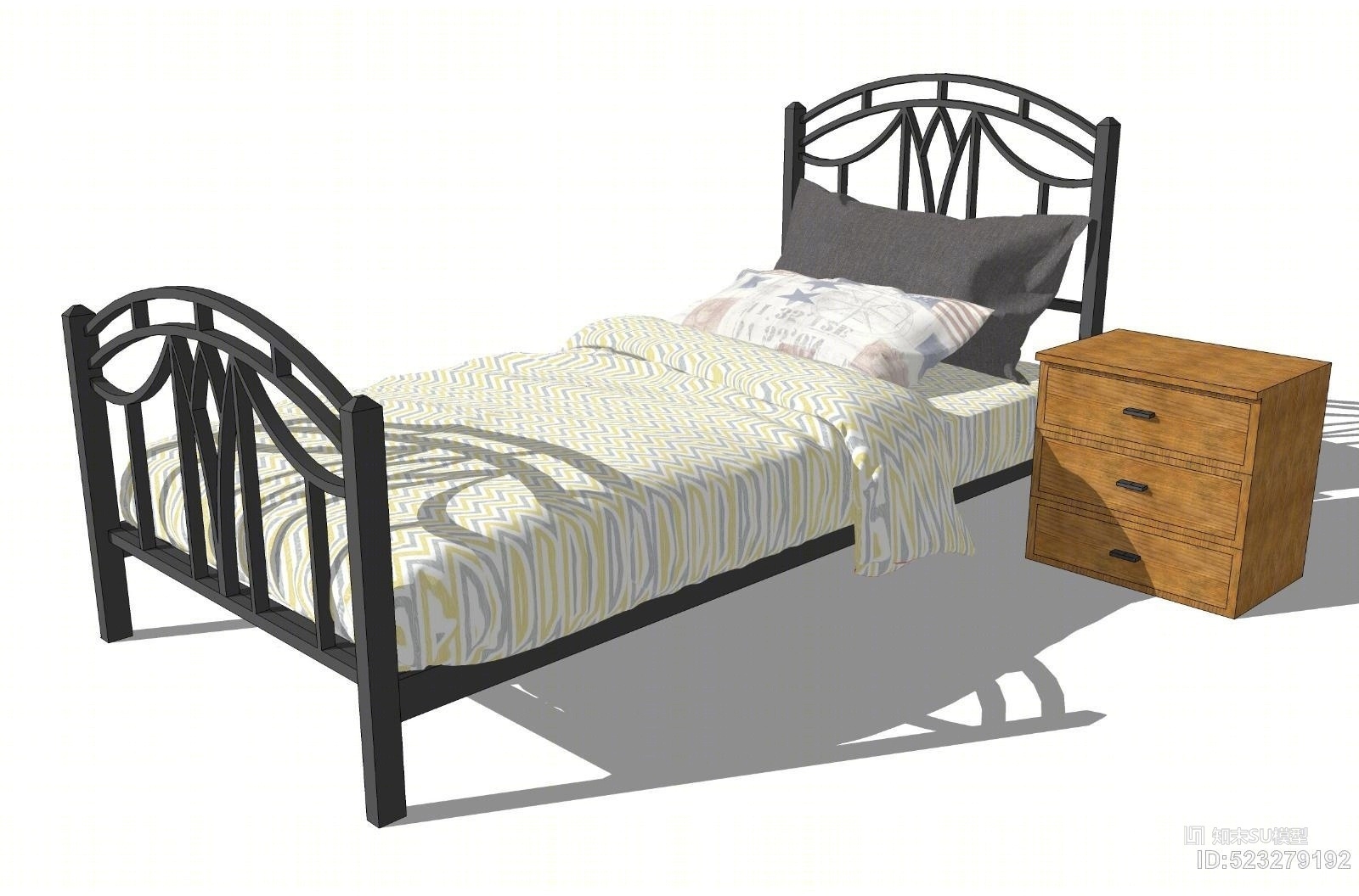 欧式铁艺床SU模型下载【ID:523279192】