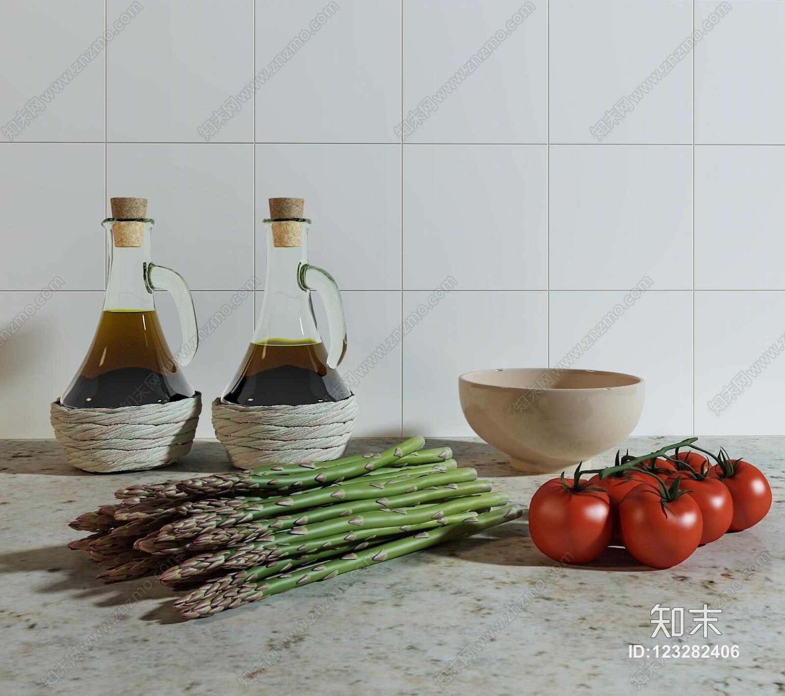 现代植物菜品油组合3D模型下载【ID:123282406】